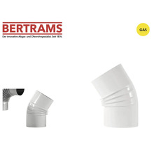 Bertrams Abgasrohr-Bogen für Gas, weiß. Bertrams Logo.