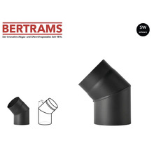 Bertrams Logo und Ofenrohr-Kniebogen aus Stahl, 45 Grad, schwarz.