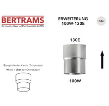Bertrams Logo, Erweiterung für Ofenrohre von 100 mm weit auf 130 mm eng, feueraluminierter Stahl.