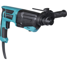 Bohrhammer von Makita mit Zusatzhandgriff und Tiefenanschlag. Makita Logo.