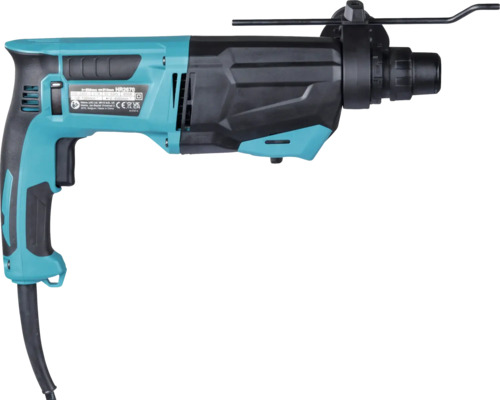 Makita Bohrhammer HR2670 in Petrol und Schwarz mit Tiefenanschlag und Netzkabel.