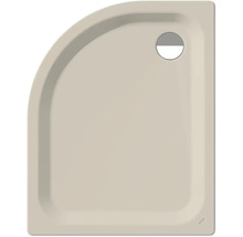 Viertelkreis-Duschwanne in Beige mit kreisförmigem Ablaufloch.