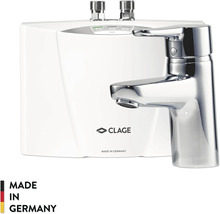 Clage Klein-Durchlauferhitzer mit Einhebelmischer-Armatur, Temperaturstufen 35, 38 und 45 Grad Celsius, Made in Germany.
