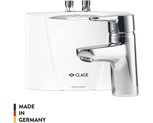 Clage Klein-Durchlauferhitzer mit Einhebelmischer-Armatur, Temperaturstufen 35, 38 und 45 Grad Celsius, Made in Germany.