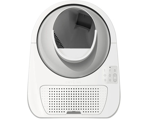 Selbstreinigende Katzentoilette von Catlink, weiß, automatische Reinigung, mit Bedienfeld und integrierter Einstiegsstufe.