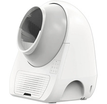 Weiße selbstreinigende automatische Katzentoilette mit Kugel-Design und Bedienfeld.