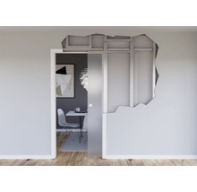 Schnittdarstellung eines Schiebetürsystems aus Glas in einer Metallständerwand zur Veranschaulichung der Unterkonstruktion für den Trockenbau.
