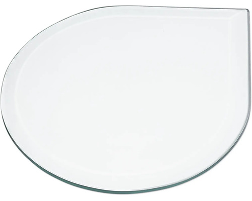 Kaminbodenplatte aus Glas in Tropfenform für den Funkenschutz.