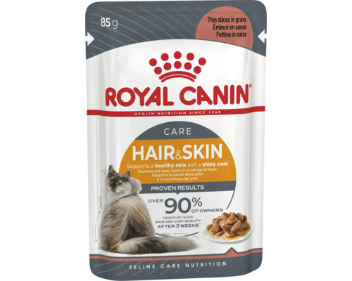 Royal Canin Katzen Nassfutter Hair und Skin Care, 85 Gramm Beutel für gesunde Haut und glänzendes Fell.