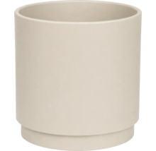 Zylindrischer Blumentopf aus Keramik in Beige mit abgesetztem Fuß.