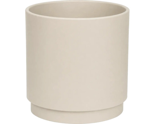 Zylindrischer Blumentopf aus Keramik in Beige mit abgesetztem Fuß.