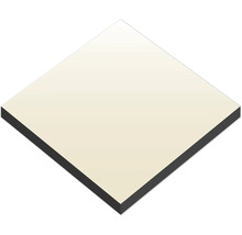 Quadratische Platte mit cremefarbener Oberfläche und schwarzem Kern.