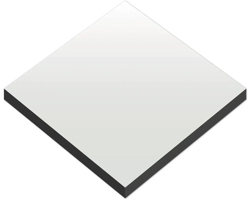 Quadratische Platte mit weißer Oberfläche und dunklem Kern.
