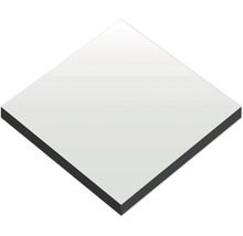 Quadratische Platte mit weißer Oberfläche und dunklem Kern.