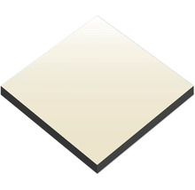 Quadratische Verbundplatte mit heller Oberfläche und dunklem Kern.