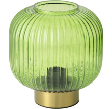 Tischleuchte aus geripptem Glas mit goldfarbenem Standfuß.
