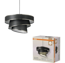 Osram Pendelleuchte Glittery mit asymmetrischem dreistufigem Stoffschirm für E27-Fassungen inklusive Verkaufsverpackung.