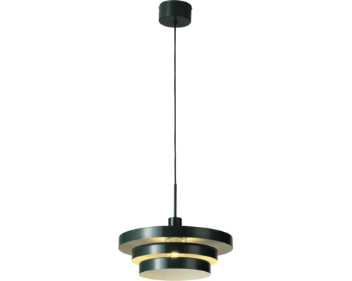 Moderne Pendelleuchte mit dreistufigem, zylindrischem Metallschirm und Deckenbaldachin.