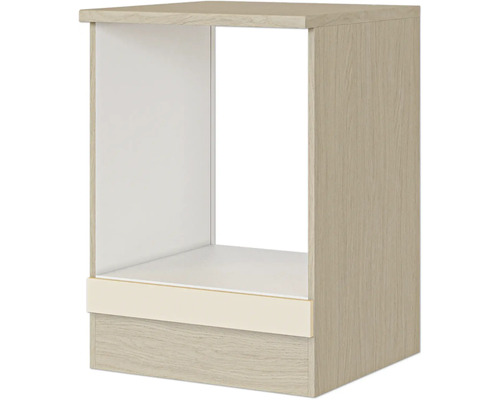 Küchenunterschrank-Korpus in Eichenoptik für Einbaugeräte, aus Holzwerkstoff.