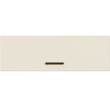 Beige Schubladenfront mit schwarzem, horizontalem Griff.