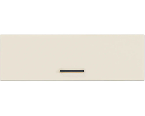 Beige Schubladenfront mit schwarzem, horizontalem Griff.