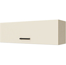 Küchen-Hängeschrank mit cremefarbener Front und schwarzem Bügelgriff.