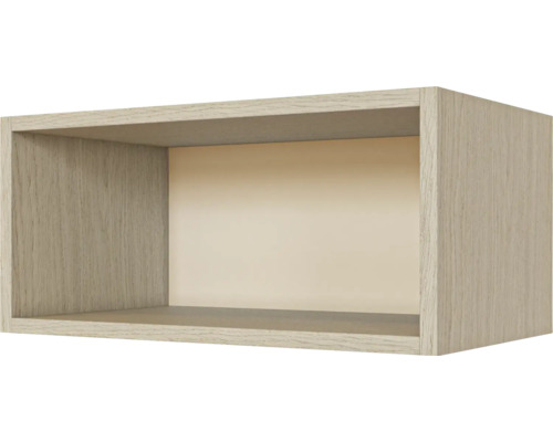 Rechteckiges Wandregal in Holzoptik mit offenem Fach.