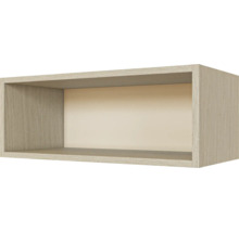 Rechteckiges Wandregal mit Holzmaserung, offenes Design.