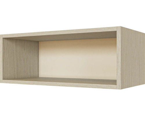 Rechteckiges Wandregal mit Holzmaserung, offenes Design.