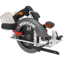 Worx 20 Volt Akku-Handkreissäge Worxsaw mit einem Sägeblatt mit 24 Zähnen und 65 Millimeter Schnitttiefe.