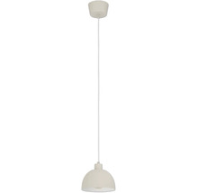 Pendelleuchte mit halbkugelförmigem Schirm, Kabel und konischem Baldachin für die Innenbeleuchtung.