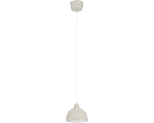 Pendelleuchte mit halbkugelförmigem Schirm, Kabel und konischem Baldachin für die Innenbeleuchtung.