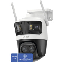 Imou Überwachungskamera für den Außenbereich mit Dual-Objektiv und zwei Antennen. Kompatibel mit SMART HOME by hornbach. Imou Logo.
