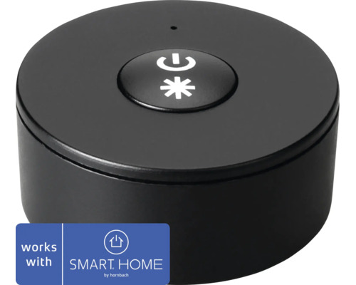 Schwarzer runder Smart Home Taster mit Ein-Aus-Symbol, kompatibel mit SMART HOME by hornbach.