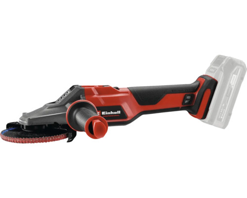 Einhell Akku-Winkelschleifer Professional mit Zusatzhandgriff und aufgesetztem Power X-Change Akku.