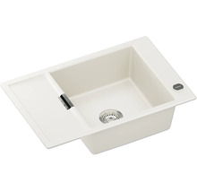 Schock Einbauspüle aus Granit-Verbundwerkstoff mit einem Becken und Abtropffläche, inklusive Überlauf und Siebkorbventil.