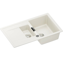 Schock Einbauspüle mit anderthalb Becken und Abtropffläche aus Quarzkomposit.