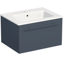 Waschbeckenunterschrank mit Waschbecken, eine Schublade mit Stangengriff, wandhängend, dunkelblau.