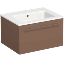Waschtischunterschrank mit Keramikwaschbecken, braun, eine Schublade mit Griff.