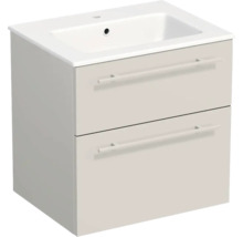 Waschbeckenunterschrank mit zwei Schubladen und weißem Keramik-Waschtisch.