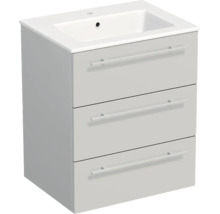 Waschbeckenunterschrank mit drei Schubladen und integriertem rechteckigem Waschbecken.