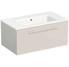 Waschtischunterschrank mit integriertem Waschbecken und einer Schublade mit Stangengriff.
