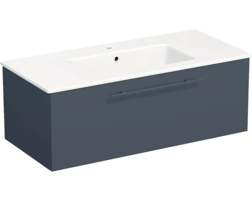 Waschtischunterschrank mit integriertem Waschbecken, eine Schublade mit Griff, wandhängend.
