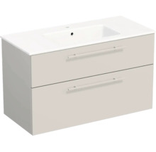 Waschbeckenunterschrank mit zwei Schubladen und integriertem Waschbecken.