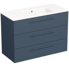 Waschtischunterschrank mit drei Schubladen und integriertem Waschbecken.