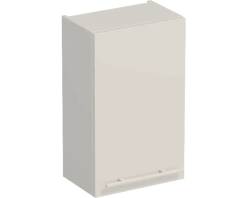 Wandhängender Oberschrank mit einer Tür und einem horizontalen Griff im unteren Bereich.