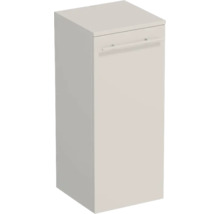 Schmaler Badezimmer-Seitenschrank mit einer Tür und horizontalem Stangengriff in Weiß matt.