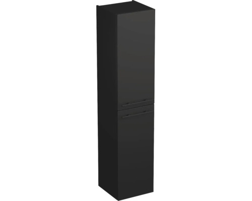 Badezimmer-Hochschrank in Schwarz mit zwei Türen und zwei Griffen in Mattoptik.