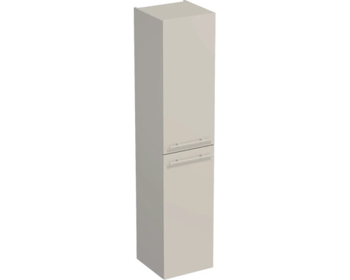 Hochschrank für das Badezimmer mit zwei Türen und horizontalen Griffen.