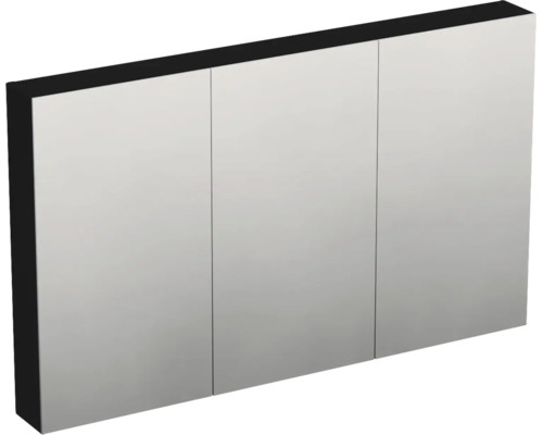Dreitüriger Spiegelschrank für das Badezimmer mit schwarzem Korpus zur Wandmontage.